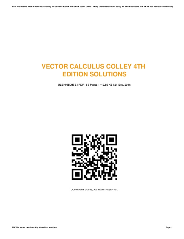 Colley Vector Calculus Solutions Manual Download